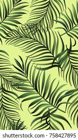 Tropical pattern with exotic plants. Seamless vector tropical pattern with green palm leaves.