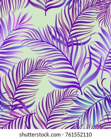 Tropical pattern with exotic plants. Seamless vector tropical pattern with green  palm leaves.