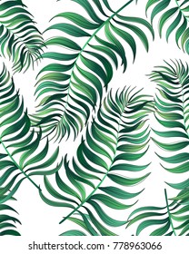 Tropical pattern with exotic plants. Seamless vector tropical pattern with green phoenix palm leaves.