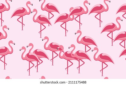 Tropical pattern with Flamingo. Seamless illustration. Trendy texture with hand drawn exotic plants.