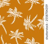 Tropical pattern with freehand drawn palm trees. Hawaii summer background for fabric, textiles, clothing, wrapping paper, cover, decoration, banner, wallpaper, interior decor. Vector illustration.