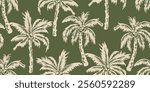 Tropical pattern with freehand drawn palm trees. Hawaii summer background for fabric, textiles, clothing, printing, cover, decoration, banner, wallpaper, interior decor. Vector illustration.