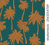 Tropical pattern with freehand drawn palm trees. Hawaii summer background for fabric, textiles, clothing, poster, cover, decoration, banner, wallpaper, interior decor. Vector illustration.