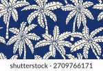 Tropical pattern with freehand drawn palm trees. Hawaii summer background for fabric, textiles, clothing, poster, cover, decoration, banner, wallpaper, interior decor. Vector illustration.