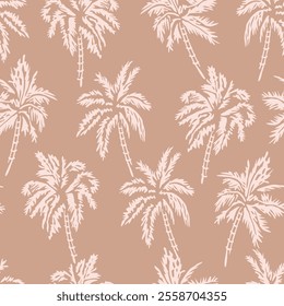 Tropical pattern with freehand drawn palm trees. Hawaii summer background for fabric, textiles, clothing, wrapping paper, cover, decoration, banner, wallpaper, interior decor. Vector illustration.