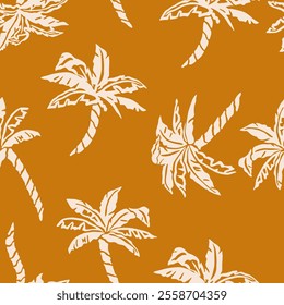 Tropical pattern with freehand drawn palm trees. Hawaii summer background for fabric, textiles, clothing, wrapping paper, cover, decoration, banner, wallpaper, interior decor. Vector illustration.