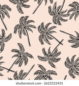 Tropisches Muster mit freihändig gezeichneten Palmen. Hawaii Sommer Hintergrund organische Formen schwarz-weiß für Stoff, Textilien, Kleidung, Poster, Abdeckung, Dekor, Banner, Tapete. Vektorgrafik.