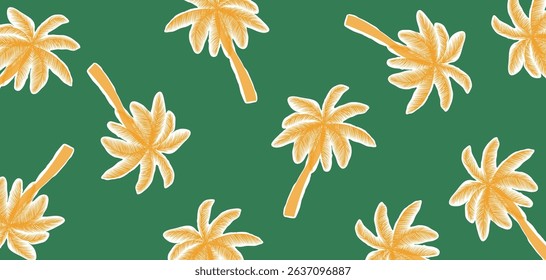 Tropical pattern with freehand drawn palm trees. Hawaii summer background for fabric, textiles, clothing, poster, cover, decoration, banner, wallpaper, interior decor. Vector illustration