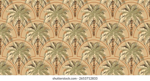 Padrão tropical com palmeiras puxadas à mão livre. Fundo de verão havaiano. Impressão de árvore de coco para tecido, têxteis, embalagem, tampa, cartaz, banner, papel de parede, interior. Ilustração vetorial.