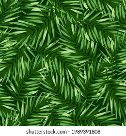 Tropical pattern with green palm leaves. Vector seamless texture.