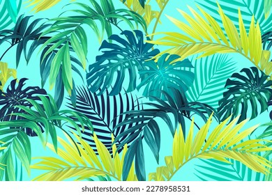 Tropical pattern with green palm leaves. Summer vector background or textile illustration.