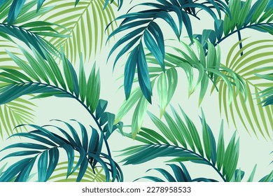 Tropical pattern with green palm leaves. Summer vector background or textile illustration.