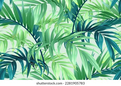 Tropical pattern with green palm leaves. Summer vector background or textile illustration.