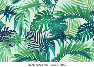 Tropical pattern with green palm leaves. Summer vector background or textile illustration.