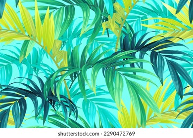 Patrón tropical con hojas de palma verdes. Fondo vectorial de verano o ilustración textil.