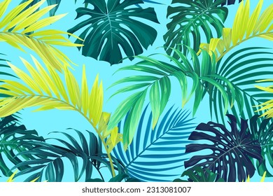 Tropical pattern with green palm leaves. Summer vector background or textile illustration.