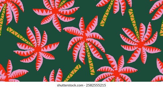 Tropical pattern with hand drawn palm trees. Hawaiian summer background for fabric, textiles, clothing, poster, cover, decoration, banner, wallpaper, interior decor. Vector illustration.