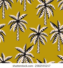 Tropical pattern with hand drawn palm trees. Hawaiian summer background for fabric, textiles, clothing, poster, cover, decoration, banner, wallpaper, interior decor. Vector illustration.