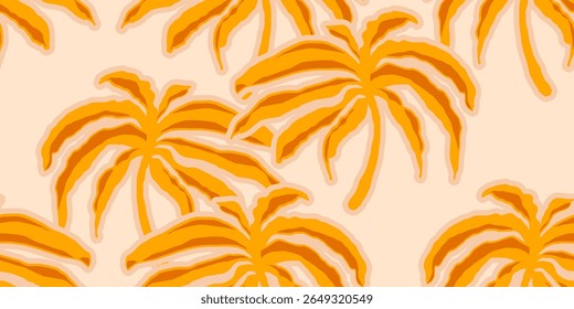 Tropical pattern with hand drawn palm trees and abstract with wave stripe. Hawaii summer background for fabric, textiles, clothing, cover, banner, wallpaper, interior decor. Vector illustration.