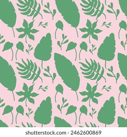 Tropical pattern of handmade silhouettes of various leaves. Jungle leaves seamless vector floral pattern. Summer background.