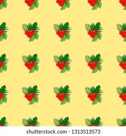 Tropical pattern with hibiscus flowers and leaves. Exotic seamless pattern with tropical leaves. Ethnic Background with Hawaiian flowers and plants.