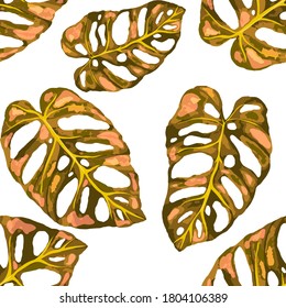 Tropical pattern. Jungle exotic summer print. Summer tropical leaf. Tropical flower fashion pattern. Floral tropic illustration. Vector seamless pattern. Beautiful print with tropical leaves.