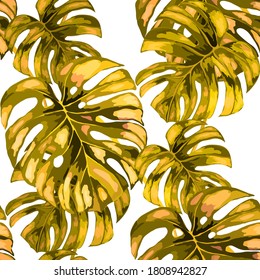 Tropical pattern. Jungle exotic summer print. Summer tropical leaf. Tropical flower fashion pattern. Floral tropic illustration. Vector seamless pattern. Beautiful print with tropical leaves.