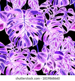 Tropical pattern. Jungle exotic summer print. Summer tropical leaf. Tropical flower fashion pattern. Floral tropic illustration. Vector seamless pattern. Beautiful print with tropical leaves.