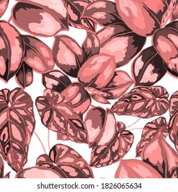 Tropical pattern. Jungle exotic summer print. Summer tropical leaf. Tropical flower fashion pattern. Floral tropic illustration. Vector seamless pattern. Beautiful print with tropical leaves.