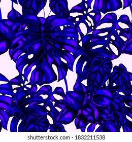 Tropical pattern. Jungle exotic summer print. Summer tropical leaf. Tropical flower fashion pattern. Floral tropic illustration. Vector seamless pattern. Beautiful print with tropical leaves.