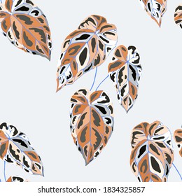 Tropical pattern. Jungle exotic summer print. Summer tropical leaf. Tropical flower fashion pattern. Floral tropic illustration. Vector seamless pattern. Beautiful print with tropical leaves.