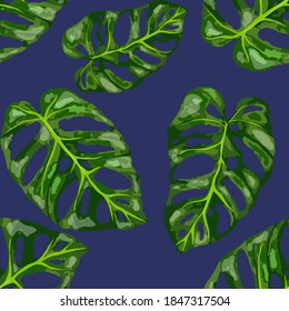 Tropical pattern. Jungle exotic summer print. Summer tropical leaf. Tropical flower fashion pattern. Floral tropic illustration. Vector seamless pattern. Beautiful print with tropical leaves.	