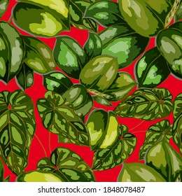 Tropical pattern. Jungle exotic summer print. Summer tropical leaf. Tropical flower fashion pattern. Floral tropic illustration. Vector seamless pattern. Beautiful print with tropical leaves.	