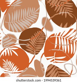 Tropical pattern. Jungle exotic summer print. Summer tropical leaf. Tropical flower fashion pattern. Floral tropic illustration. Vector seamless pattern. Beautiful print with tropical leaves.