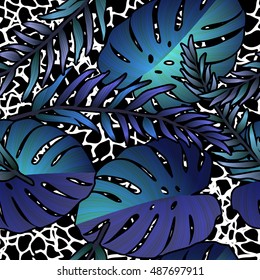 Tropical pattern. Jungle palm leaves