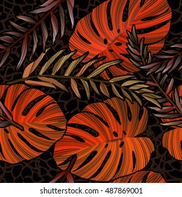 Tropical pattern. Jungle palm leaves. 