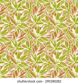 Tropical pattern. Leafs background. Vector. Seamless