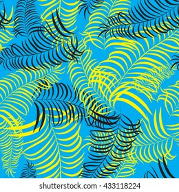 Tropical pattern leaves background. Palm leaves pattern seamless vector. Hand drawn vector leafs and flowers.