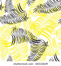 Tropical pattern leaves background. Palm leaves pattern seamless vector. Hand drawn vector leafs and flowers.