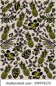 Tropical pattern with leaves and pine apples