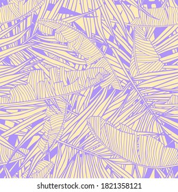 Tropical pattern with leaves. Seamless texture with banana and palm tree leaf. Background for the travel and tourism industry, summer print. Modern trendy backdrop for web sites and the internet.