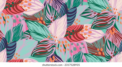 Tropical pattern made with bananas and cocoa beans, with fun and colorful background, perfect for textiles and decoration