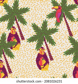 tropical pattern with monkey and palm trees, vector design for paper, fabric and other surface