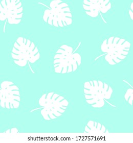 Tropisches Muster mit Monsterablättern auf blauem Hintergrund. Vector Illustration des Sommers. Nahtlose exotische Tapete. Für Webdesign, Banner, Scrapbooking, Stoffdruck, Packpapier, Bettwäsche