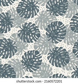 Tropical pattern, monstera leaves seamless vector background. Exotic plant illustration. Leaves of monstera on beige background. 