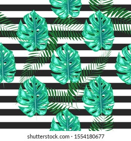 Tropical Pattern with Monstera Leaves. Summer Design