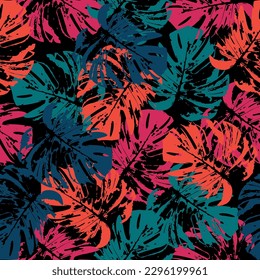 tropical pattern with multicolored hand drawn elements and funny background. Colorful endless background