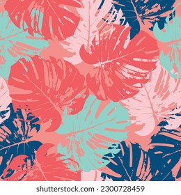 tropisches Muster mit mehrfarbigen handgezeichneten Elementen und lustigem Hintergrund. Psychedelische Farben Monstera Muster Hintergrund für den Sommer.