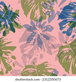tropical pattern with multicolored hand drawn elements and funny background. Monstera pattern Psychedelic colors monstera pattern background for summer.