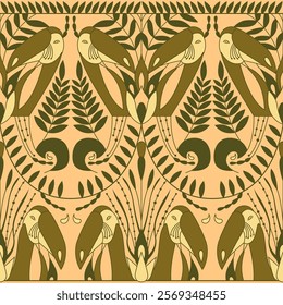 Tropical pattern with palm and bird